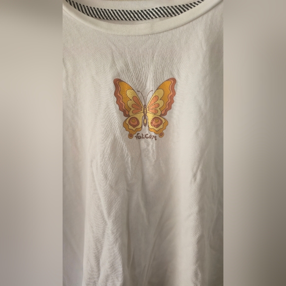 Volcom Crop Top Women's Medium Flowers Butterfly White - Picture 4 of 5